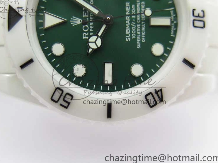 40mm 5GF Best Green Dial White Edition Submariner Strap White Ceramic Rubber SA3135 on 0209